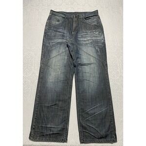 Eight 732 Mens Baggy Wide Leg Jeans Dark Wash Embroidered Y2K Streetwear 38x34